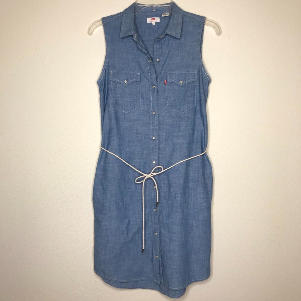 LEVIS Retro-style Pearl-Snap Chambray Sleeveless Dress